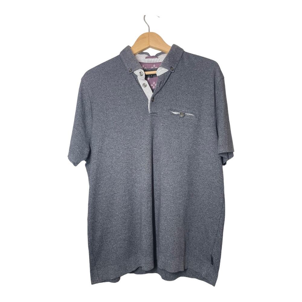 Ted Baker London Mens Polo Shirt Sz 6 = Large Gray Short Sleeve